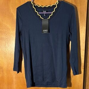 Jones New York Signature Navy and Yellow Top